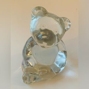 Solid Glass Teddy Bear Sitting Figurine Paperweight 3”T